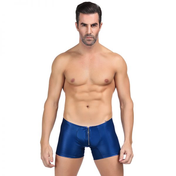 Men‘s Blue Leather Pants With Exposed Hips