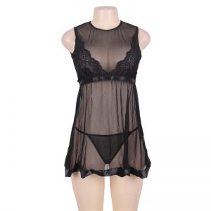 Black Stereoscopic Flower Lace Sexy Babydoll