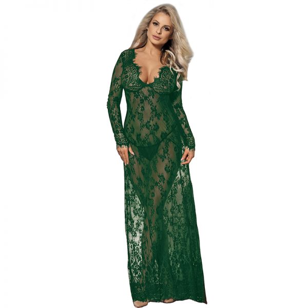 Green Delicate Lace Long Sleepwear Gown